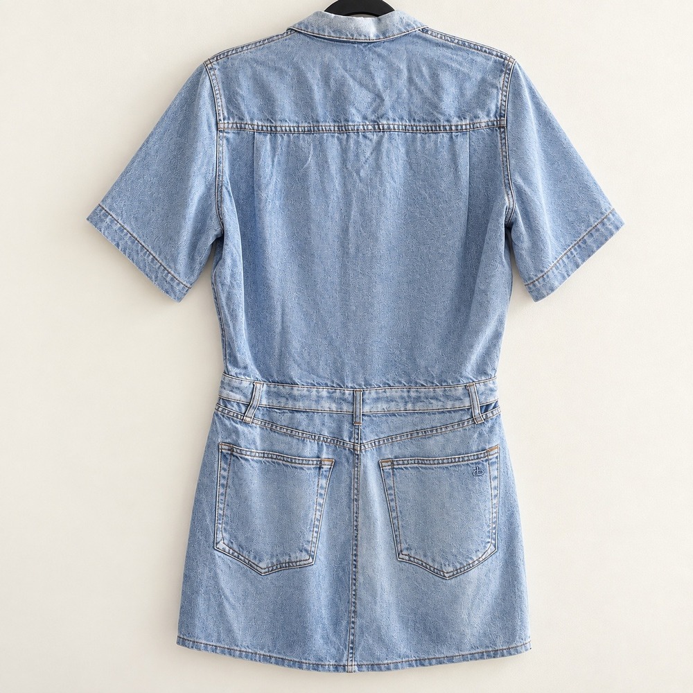 Rag & Bone Denim Dress Women Medium Blue Tencel Short Sleeve Mini Button Front - Picture 2 of 9
